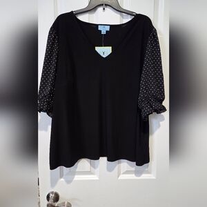 CeCe Black Polka Dot Short Sleeve Women's Top